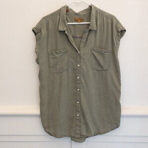 Jachs Girlfriend Sleeveless Button Down Shirt Large Green Tencel Lyocell Top